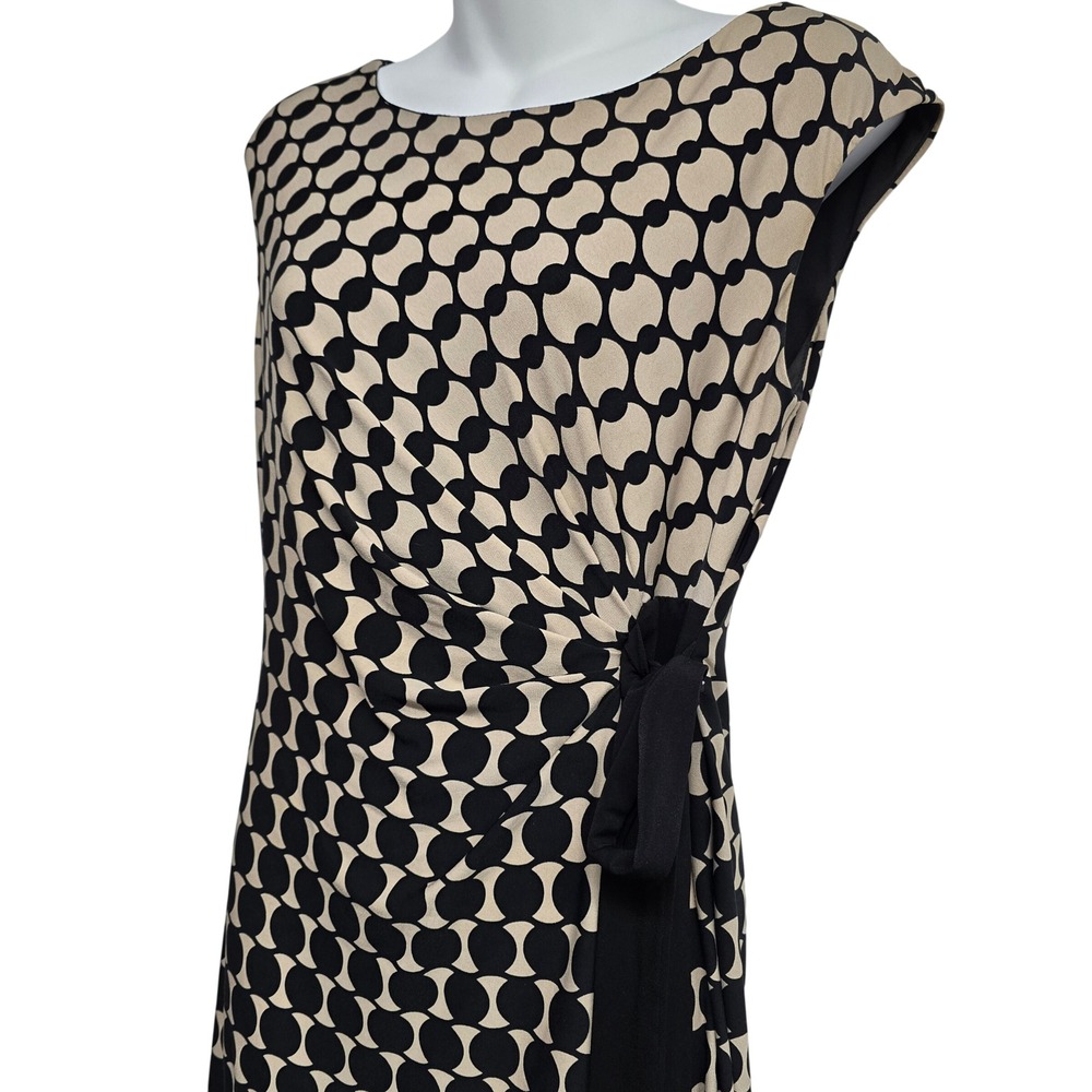 Connected Apparel Tan Black Geometric Retro Sheath Dress Size 6 Artsy Stretch - Picture 2 of 7